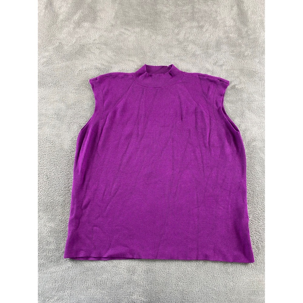 Worthington Womens XL Purple Mock Neck Sleeveless Ribbed Knit Sweater Top